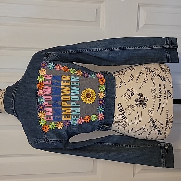 Fabulous EMPOWER cropped denim jacket Refashioned - Picture 2 of 4